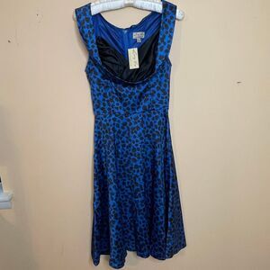NWT Lindy Bop Ophelia Electric Blue Animal Print Swing Dress - Size EU8/US XS